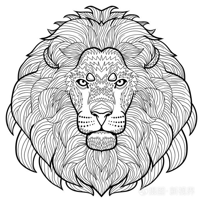 动物轮廓图所示.美丽的狮子的头着色的抗应激