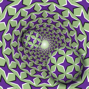用四个六角的星图案的两个球移动旋转紫星绿色漏斗
