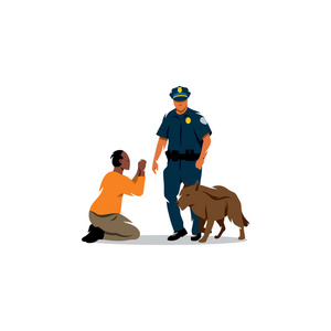 狗与黑人罪犯的警察。矢量图