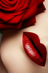 美的水疗中心肖像与嫩红色的玫瑰花.水疗中心和化妆品照片