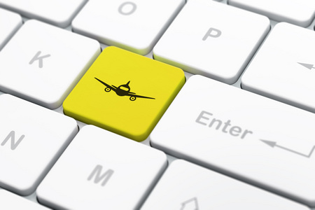 旅游概念 飞机上的计算机键盘背景