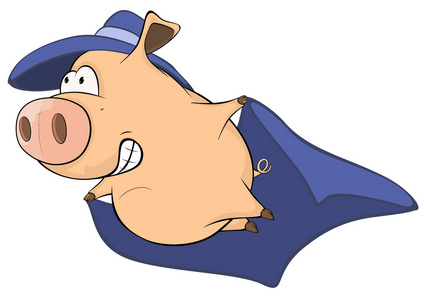 穿t恤和雨衣的可爱小猪肥猪书呆子国王带斗篷和面具的动物超级英雄穿