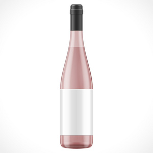 粉红玻璃葡萄酒果酒瓶标签。孤立在白色背景上的插图。模拟了模板准备好您的设计。产品包装矢量 Eps10。分离