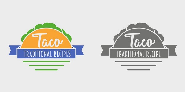 玉米饼矢量 logo 设计理念。墨西哥餐厅或快餐的图标。可用于设计菜单 名片 海报。单色和彩色矢量图