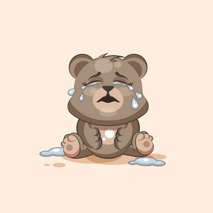 孤立的表情符号卡通熊哭了很多眼泪棒