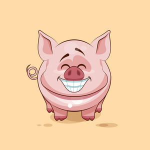 孤立的表情符号卡通猪与巨大的微笑从耳朵。