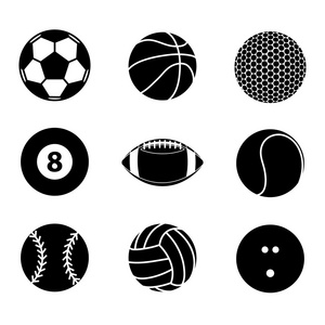 体育球图标空白和白色矢量图的集合
