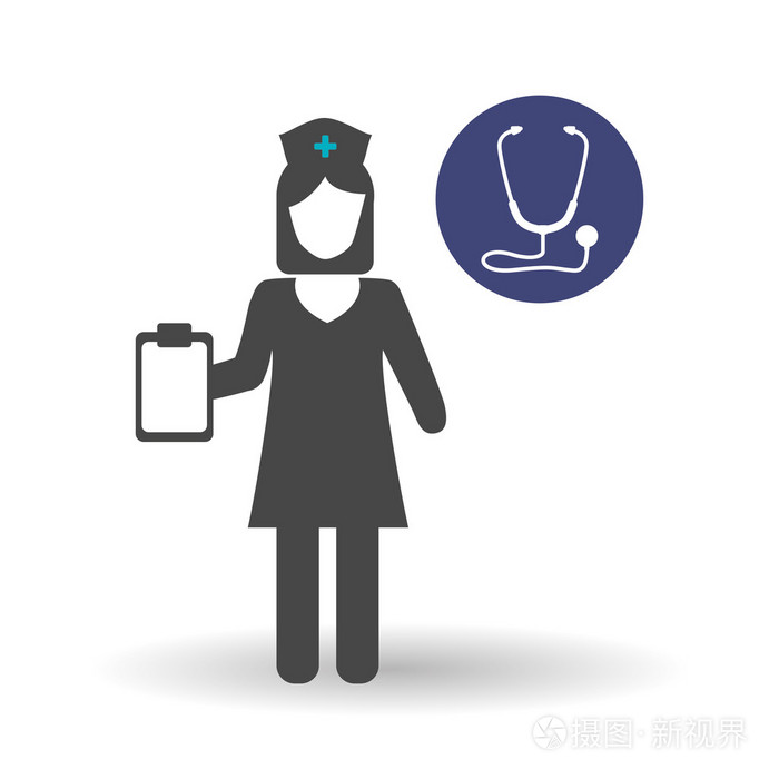 医疗护理的概念。护士的图标。白色背景