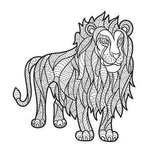 矢量单色手绘的狮子 zentagle 图
