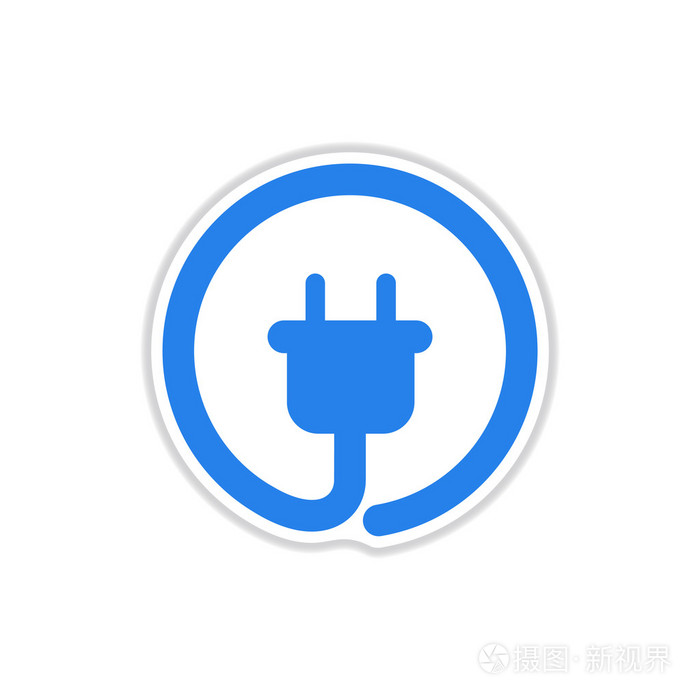 在白色背景电源插座上的贴纸