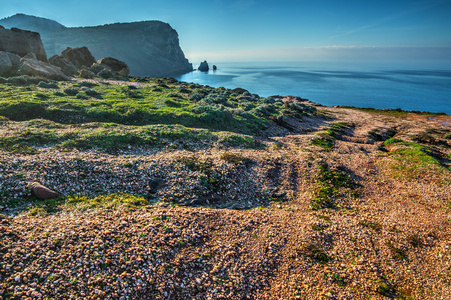 鹅卵石和在撒丁岛的海