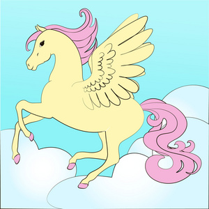 翅膀飞翔在天空中,与马色为着色书童话插图一架飞机在天空中天使与角