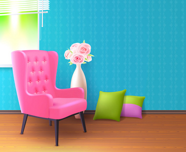 粉红色的椅子现实室内海报