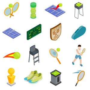 网球的图标集，等距 3d 风格