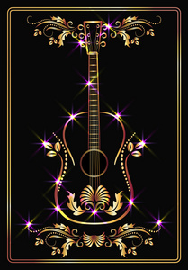 金色的吉他和星星点缀图片