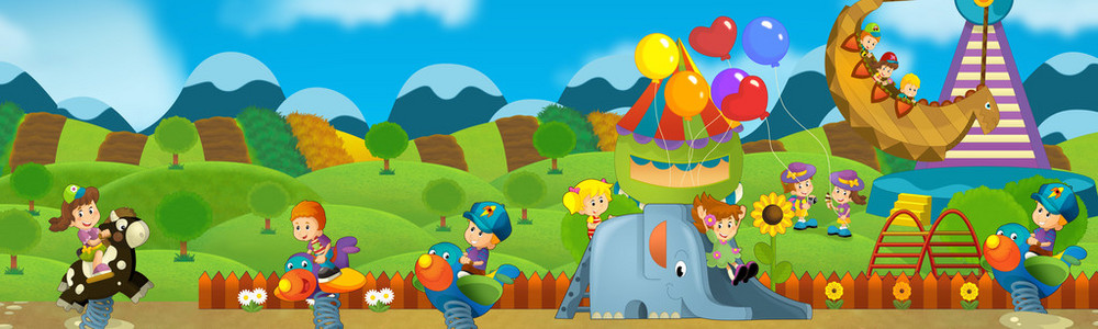 孩子们在游乐场玩耍卡通场景照片