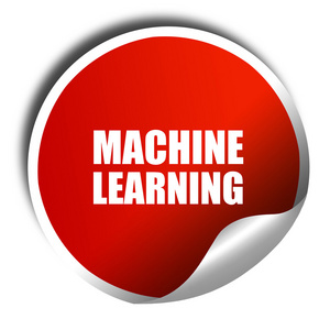 机器学习，带有白色文字的 3d 渲染，红色贴纸
