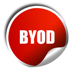 byod，3d 渲染，红色与白色文本标签