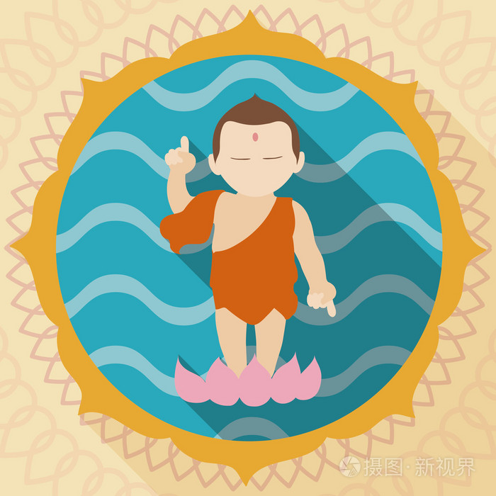 儿童佛在一朵莲花在平面样式矢量图