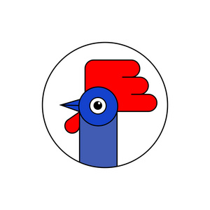 可爱的 logo 公鸡。卡通矢量图