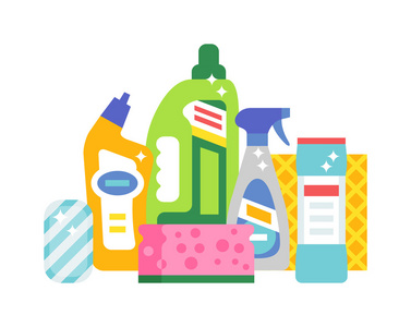 房屋清洁卫生及产品平面矢量图
