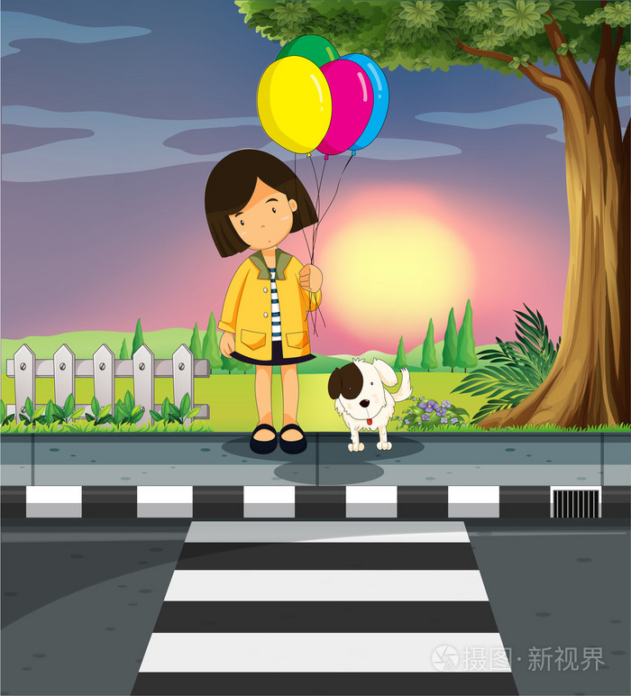 女孩和狗过马路