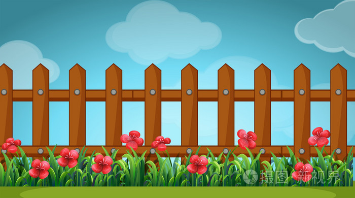 在花园里的木栅栏的场景