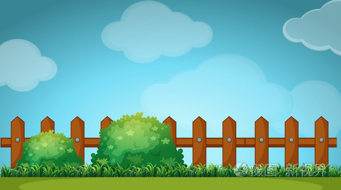 在花园的篱笆与场景插画-正版商用图片1ntvzj-摄图新视界