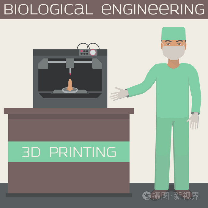 生产的细胞构造，生物工程，医疗 3d 打印打印器官。3d 打印机