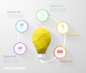 几何灯泡的信息图表模板。矢量图可以用于工作流布局