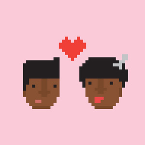 像素艺术风格黑人美国夫妇在爱矢量图