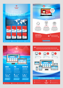 一套商业海报设计模板移动应用程序或新的智能手机。矢量宣传册设计布局模板。红色和蓝色的颜色