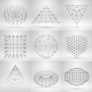 线框多边形元素集。 抽象几何三维对象