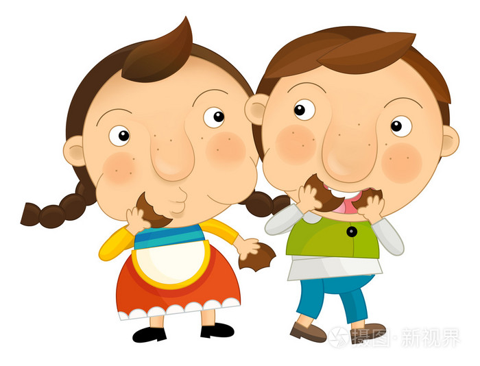 卡通人物老式的男孩和女孩分离