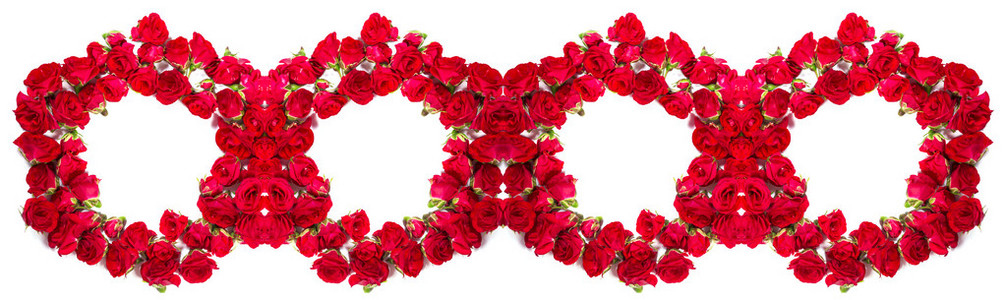 玫瑰花束排列，形成一个框架或设计元素的花卉主题