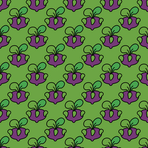 无缝模式紫色大头菜白菜的绿色背景照片