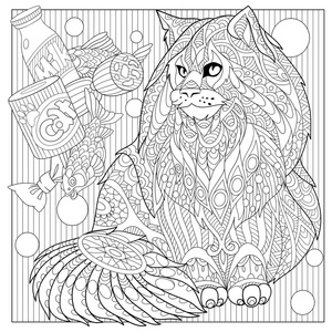 Zentangle 程式化缅因库恩猫