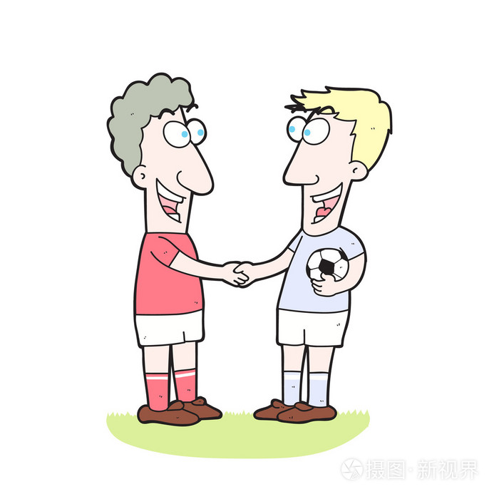卡通两足球运动员握手