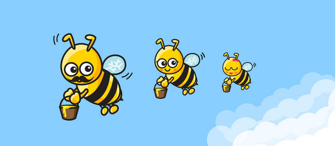 一家蜜蜂卡通爸爸妈妈和宝宝抱着蜂蜜照片