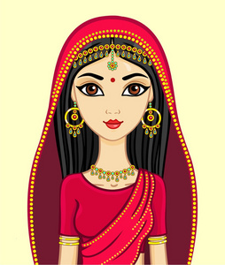 印度黄金珠宝印度动画公主穿着传统西装和黄金珠宝照片