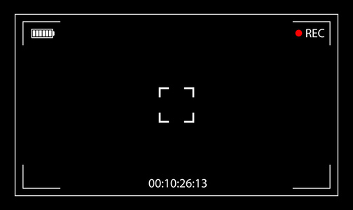 经典数字摄像机聚焦屏幕。 黑色宽边框