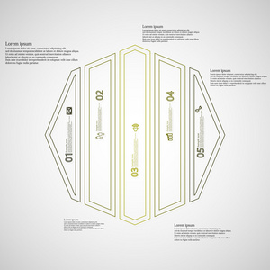 分为五个绿色的部分，由双轮廓创建的八角形图图表模板