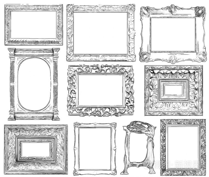 画素描风格复古框架集