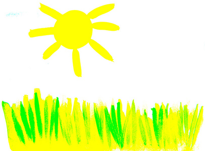 阳光和绿色的草水彩画