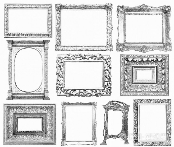 画,素描风格复古框架集