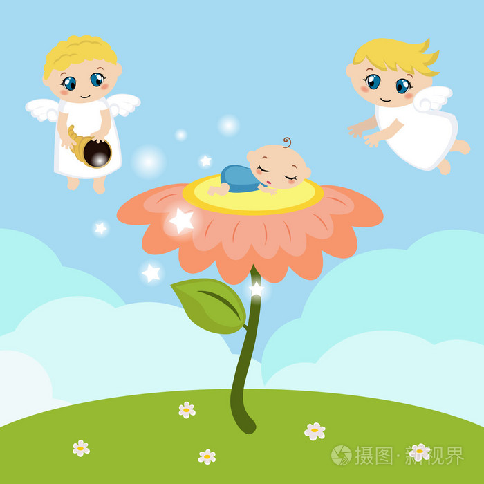 明星与婴儿睡在花上的天使