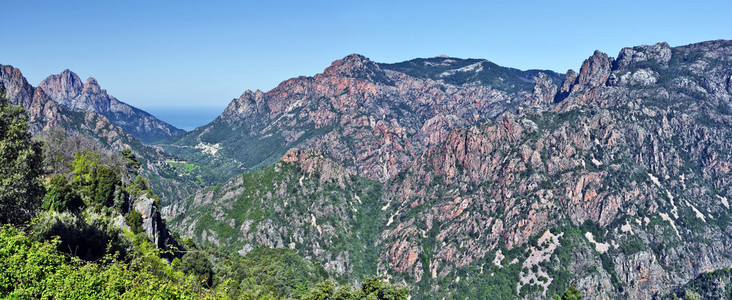 Spelunca 峡谷和波尔图谷在科西嘉岛全景