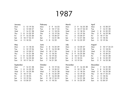 1987 年的日历
