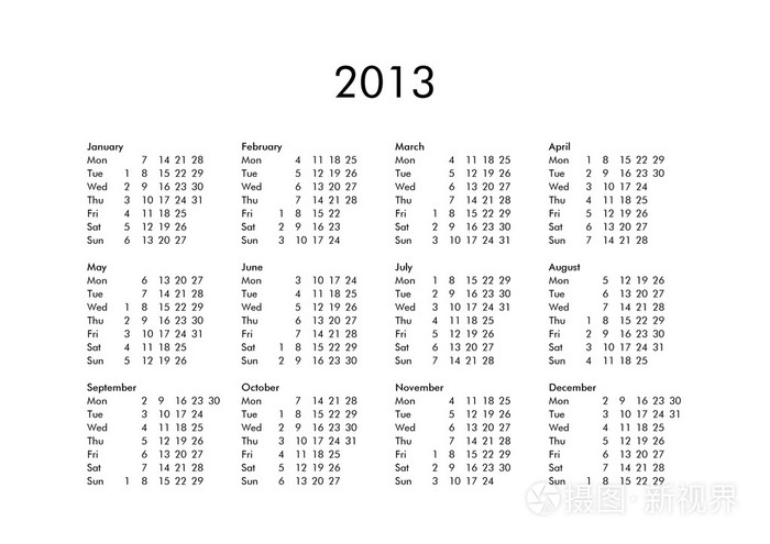 2013 年的日历