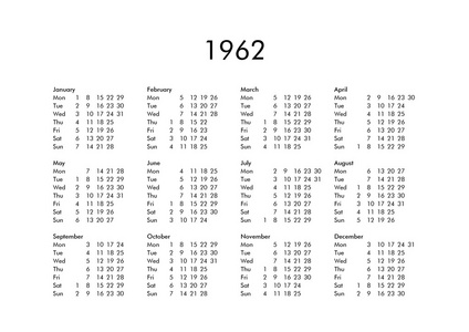 1962 年的日历